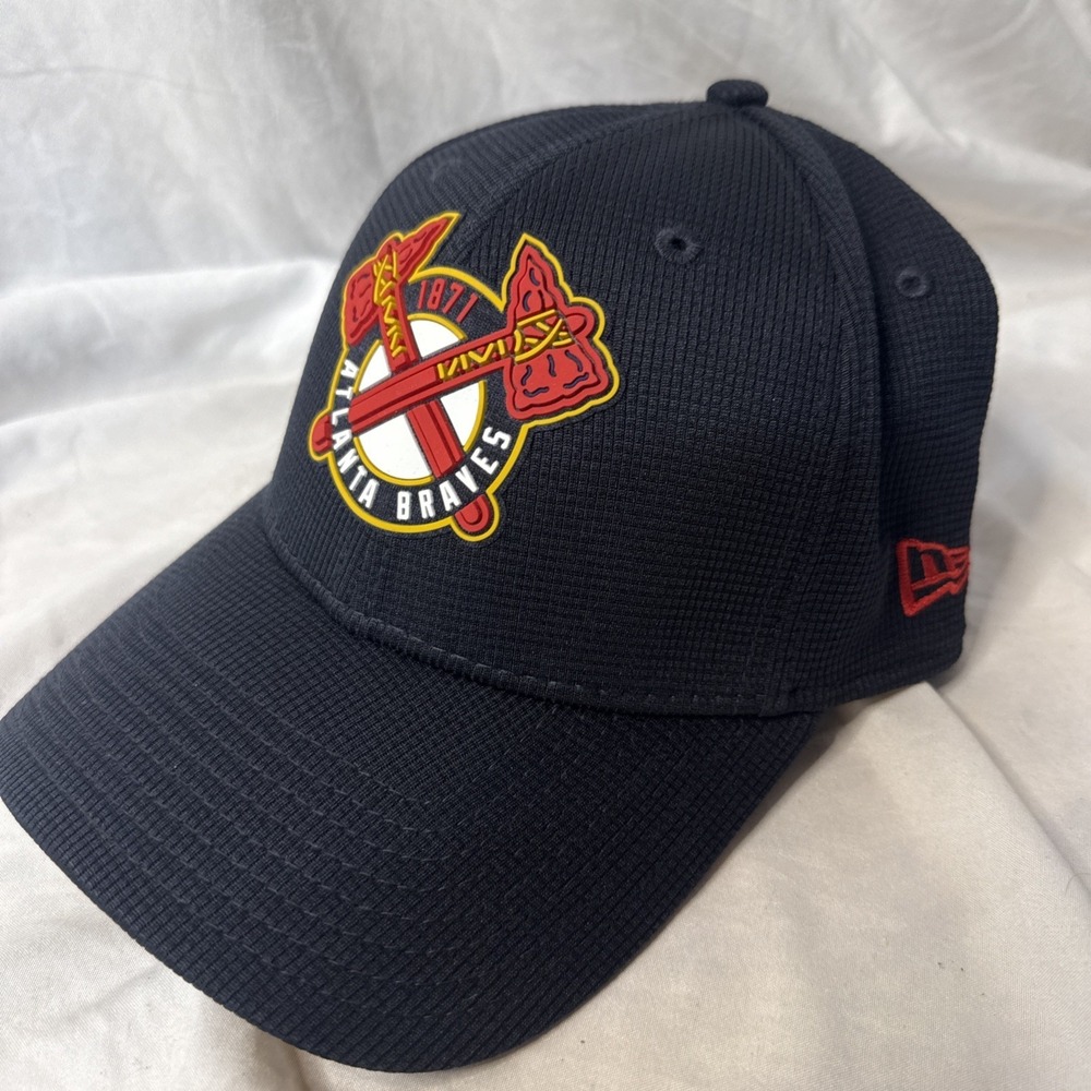Atlanta Braves Hat Tomahawk Logo Black New Era 39FIFTY Med/ Large Flex Fit NWOT